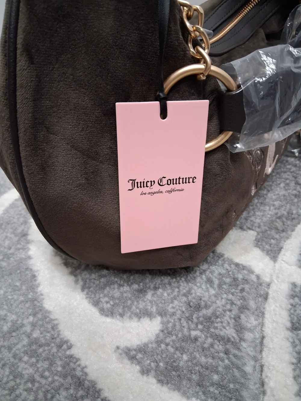 Juicy Couture Brown Hobo Shoulder Bag with Heart Charm With Embroidered Crest
